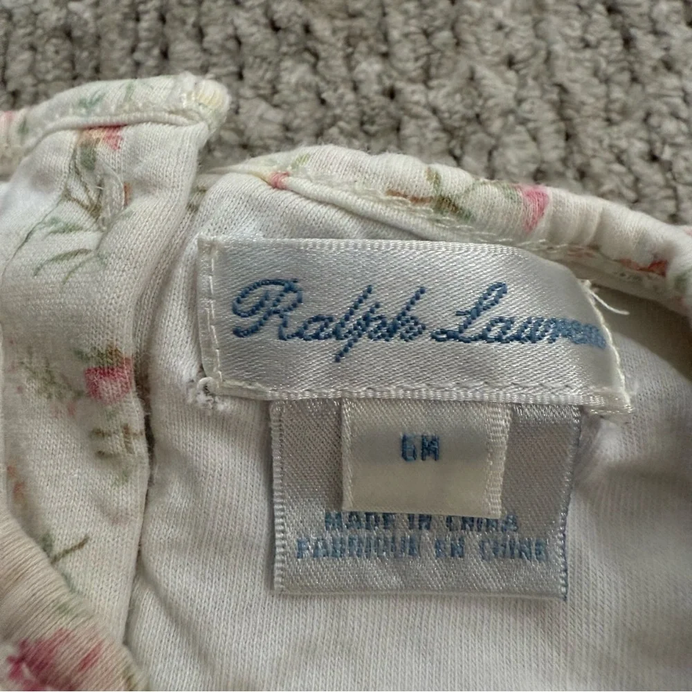 Ralph Lauren‎ Baby Girl Floral Dress 6M Ivory Pink Long Sleeve Cotton